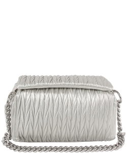 Chevron Pleated Chain Link Boxy Satchel CHU024-Z SILVER